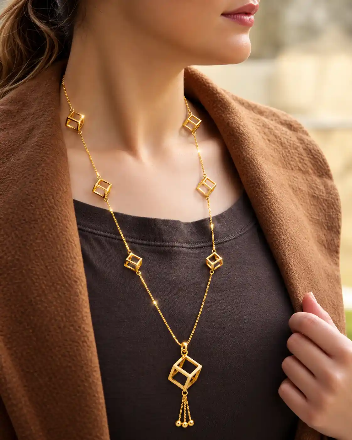 رولباسی مکعب sautoir necklace روی مدل کد 120101