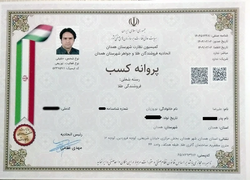 جواز کسب طلافروشی گالری مینیاتور
