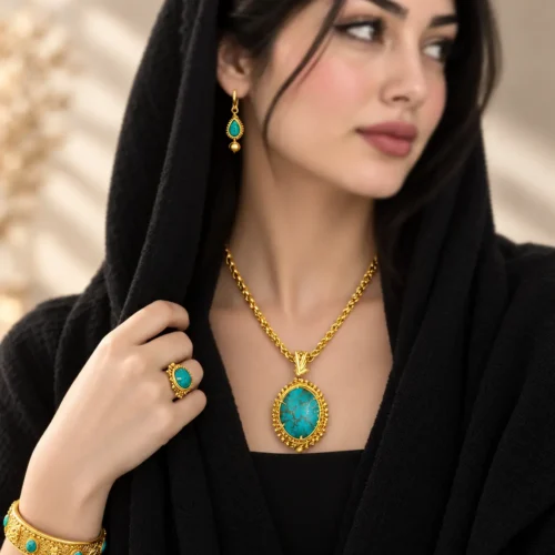 خرید انواع مدال سنگ فیروزه (نیم ست سنگ فیروزه) از گالری طلای مینیاتور minitala.com